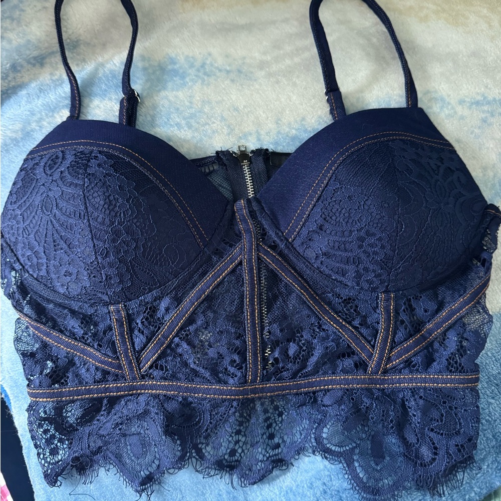 Entry Midnight Blue denim crop top bralette